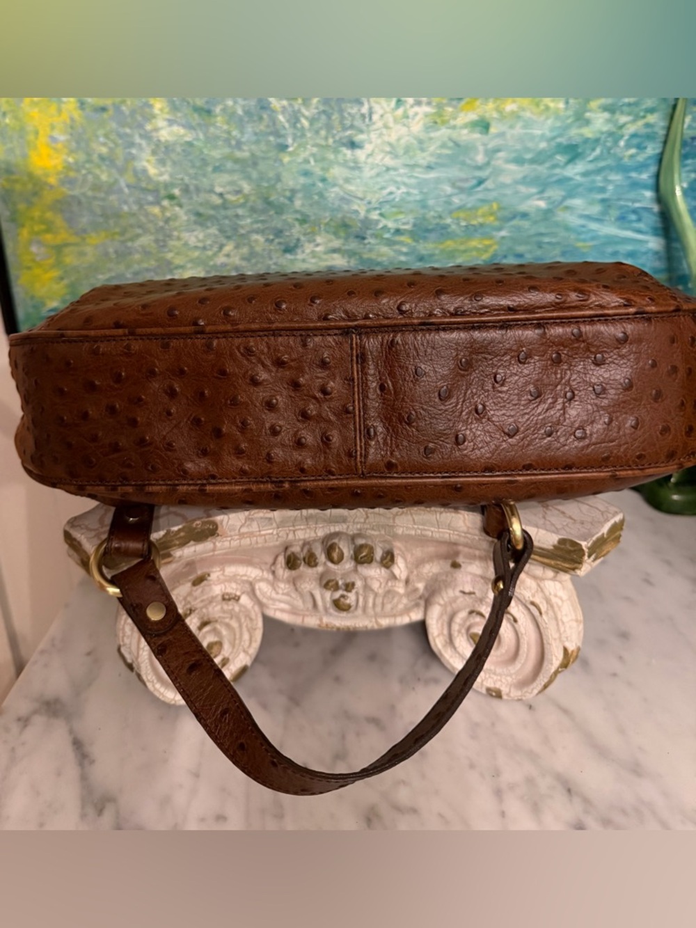 Brahmin Brown Ostrich-Embossed Leather Bag - Picture 3 of 7